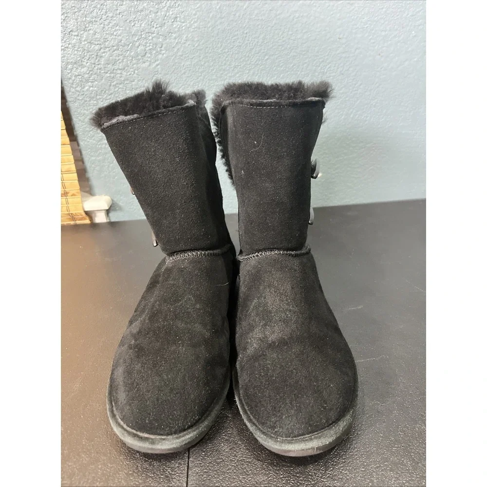Bearpaw‎ Boots Womens 10 Black Abigail Suede Sheepskin Toggle Mid Calf 682W Fur